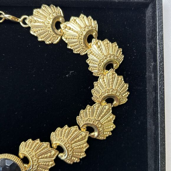 80s Statement Collar Necklace Gold Tone Black Fashion Jewelry Holiday Cosplay - Picture 4 of 6